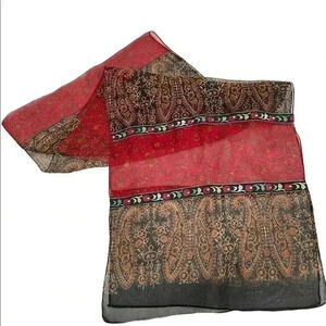 Floral Decorative trim on red black paisley scarf